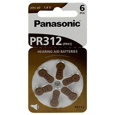 Baterie zinkovzdun, PR312, do naslouchadel, 1.4V, Panasonic, blistr, 6-pack