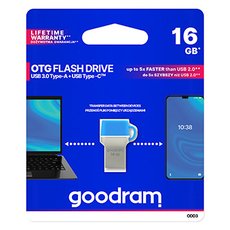 Goodram USB flash disk OTG, USB 3.0, 16GB, ODD3, modr, ODD3-0160B0R11, USB A / USB C, s krytkou