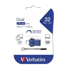 Verbatim USB flash disk OTG, USB 3.0, 32GB, Dual, modr, 49966, USB A / USB C, s poutkem