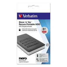 Verbatim extern pevn disk, Store N Go Secure Portable, 2.5&quot;, USB 3.0 (3.2 Gen 1), 2TB, 53403,