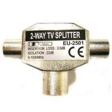 Antnn rozboova, pro 2 TV, Coax (9.5mm) samice - 2x Coax (9.5mm) samec, stbrn, kovov