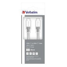 Verbatim USB kabel (3.1), USB C samec - USB C samec, 0.3m, stbrn, box, 48867