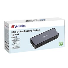 Dokovac stanice Verbatim, USB-C Pro, 15-port, 2x HDMI, RJ45, microSD, 2x USB-A 3.0, USB-C PD, ed