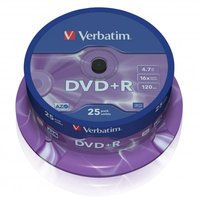 Verbatim DVD+R, Matt Silver, 43500, 4.7GB, 16x, spindle, 25-pack, bez monosti potisku, 12