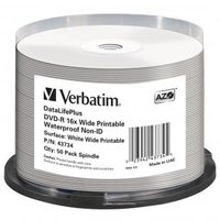 Verbatim DVD-R, Wide Printable Waterproof No ID Brand, 43734, 4.7GB, 16x, spindle, 50-pack, 12cm, pr