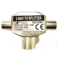 Antnn rozboova, pro 2 TV, Coax (9.5mm) samice - 2x Coax (9.5mm) samec, stbrn, kovov